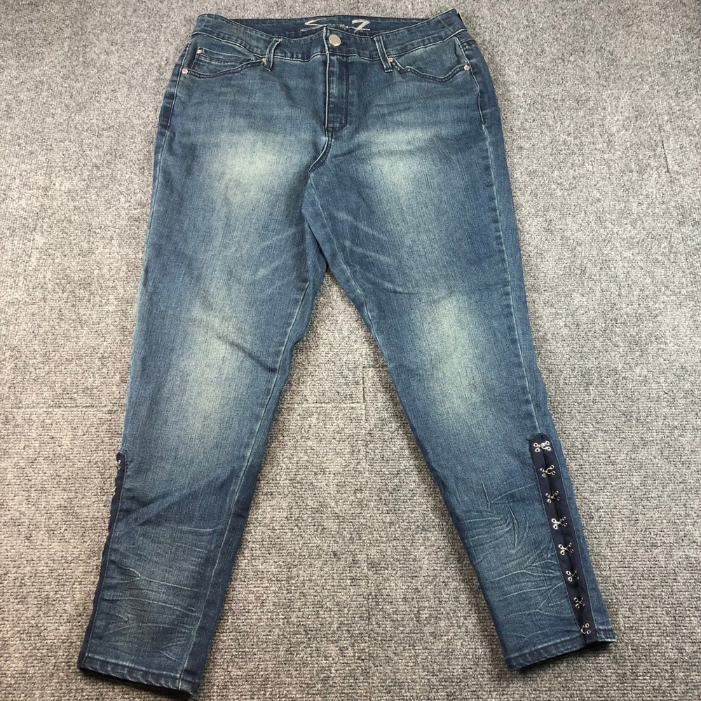 Seven7 Women's Blue Embellished Hem Cropped Jeans Size 14W‎ Denim Fashion